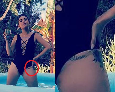 Janel tattooed the word Believe on her bikini line