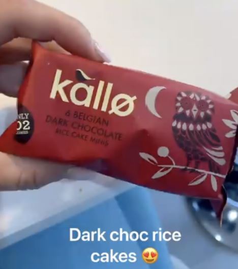 Zara eats dark chocolate rice cakes named Kallo